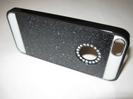 Чехол защитная крышка для IPhone 5/ 5S/ SE пластик с блеском и стразами "Lu Logo" черный