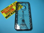 Чехол защитная крышка для IPhone 5/ 5S/ SE силиконовая прозрачная узоры со стразами "Эйфелева башня"