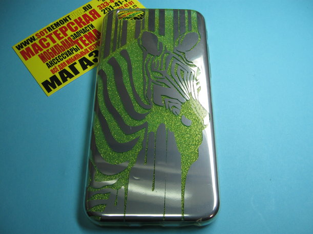 Чехол защитная крышка для IPhone 6/ 6S силиконовая "Green glitter" тип 9