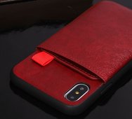 Чехол защитная крышка для IPhone X/ XS натуральная кожа с карманом "JDK" красный