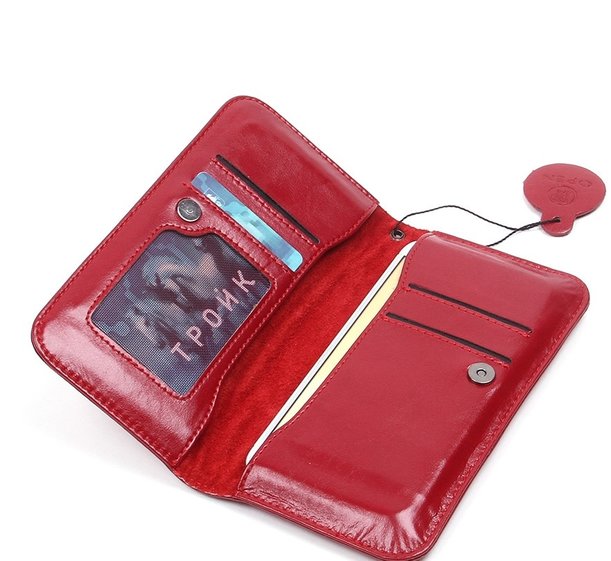 Чехол раскладной универсальный 5,5" "JDK" портмоне натуральная кожа красный