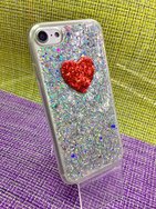 Чехол защитная крышка для IPhone 7/ 8/ SE (2020) силиконовая "Confetti Heart" серебристый