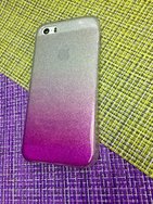 Чехол защитная крышка для IPhone 5/ 5S/ SE силиконовая "Glamour" пурпурный с серебристым