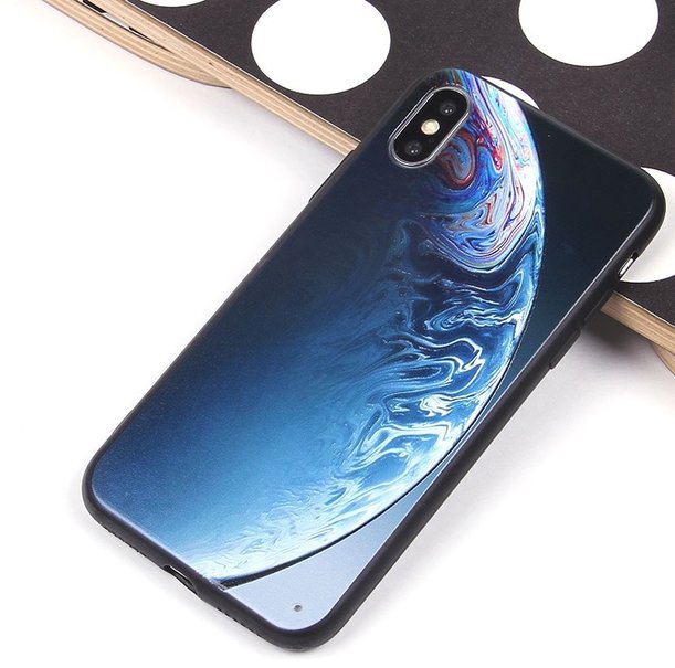 Чехол защитная крышка для IPhone X/ XS TPU "Планеты" синий