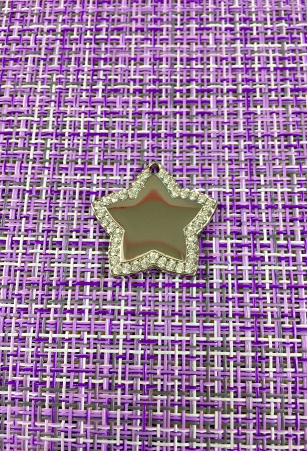 Подвеска жетон звездочка со стразами 28x28х2 мм серебристый, 110-50-2s