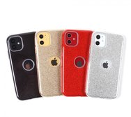 Чехол защитная крышка для IPhone 11 силиконовая с блестками 3в1 красный