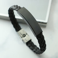 Браслет - экокожа с металлической черной пластиной, плетеный, черный, 99601